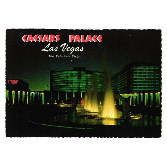 Vintage Postcard Caesars Palace Evening Lights Fountain Casino Hotel Gambling Va - Picture 1 of 2